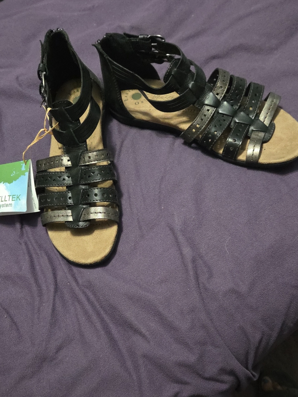 Earth Origins Black Strappy Gladiator Sandals with Metallic Accents
